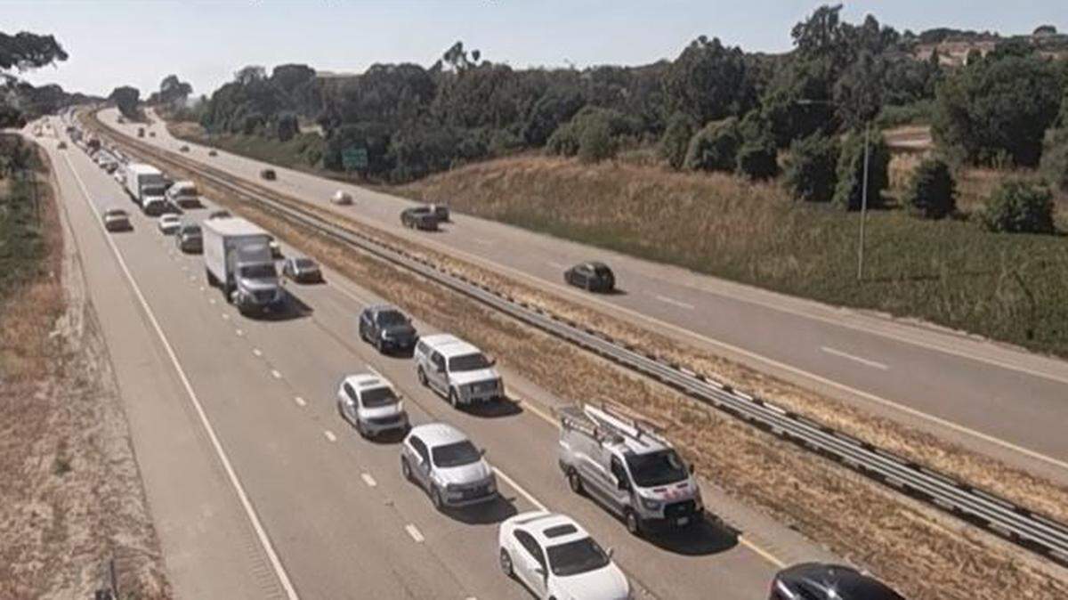 A two-vehicle crash brought traffic to a standstill along southbound Highway 101 in the Five Cities area on June 17, 2024.