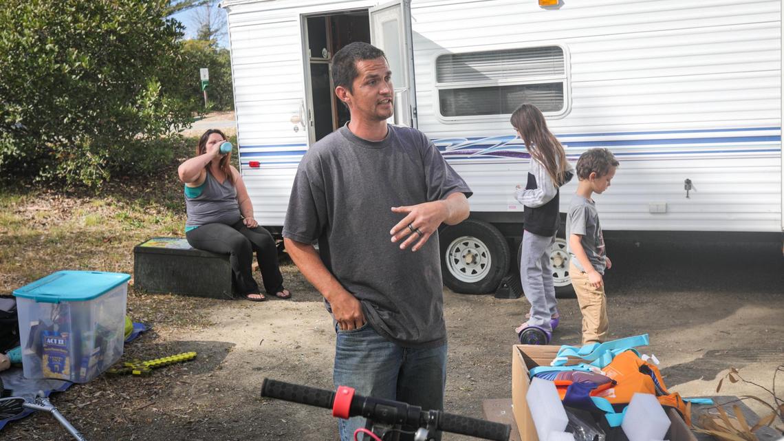 Nick and Amy Watson were asked to move out of the Kansas Avenue Safe Parking area after an altercation with another resident. On March 17, 2022, they and their children Nevaeh, 10, Anthony, 6, and Rebecca, 2, were temporarily camping at Rancho El Chorro and making plans to drive east.