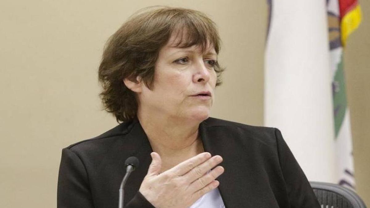 CalCoastNews owner Karen Velie testifies March 15, 2017, in San Luis Obispo Superior Court in the defamation trial against her and former CCN co-owner Daniel Blackburn. She was sued for defamation again on Feb. 14, 2025.