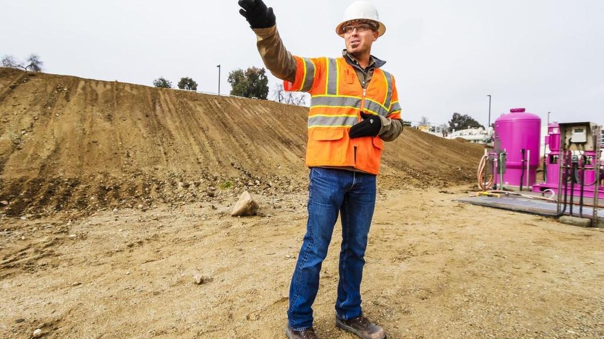 Paso Robles city wastewater manager Matt Thompson stands in an area planned to house parts of the future tertiary project, during a tour of the newly upgraded wastewater treatment plant.