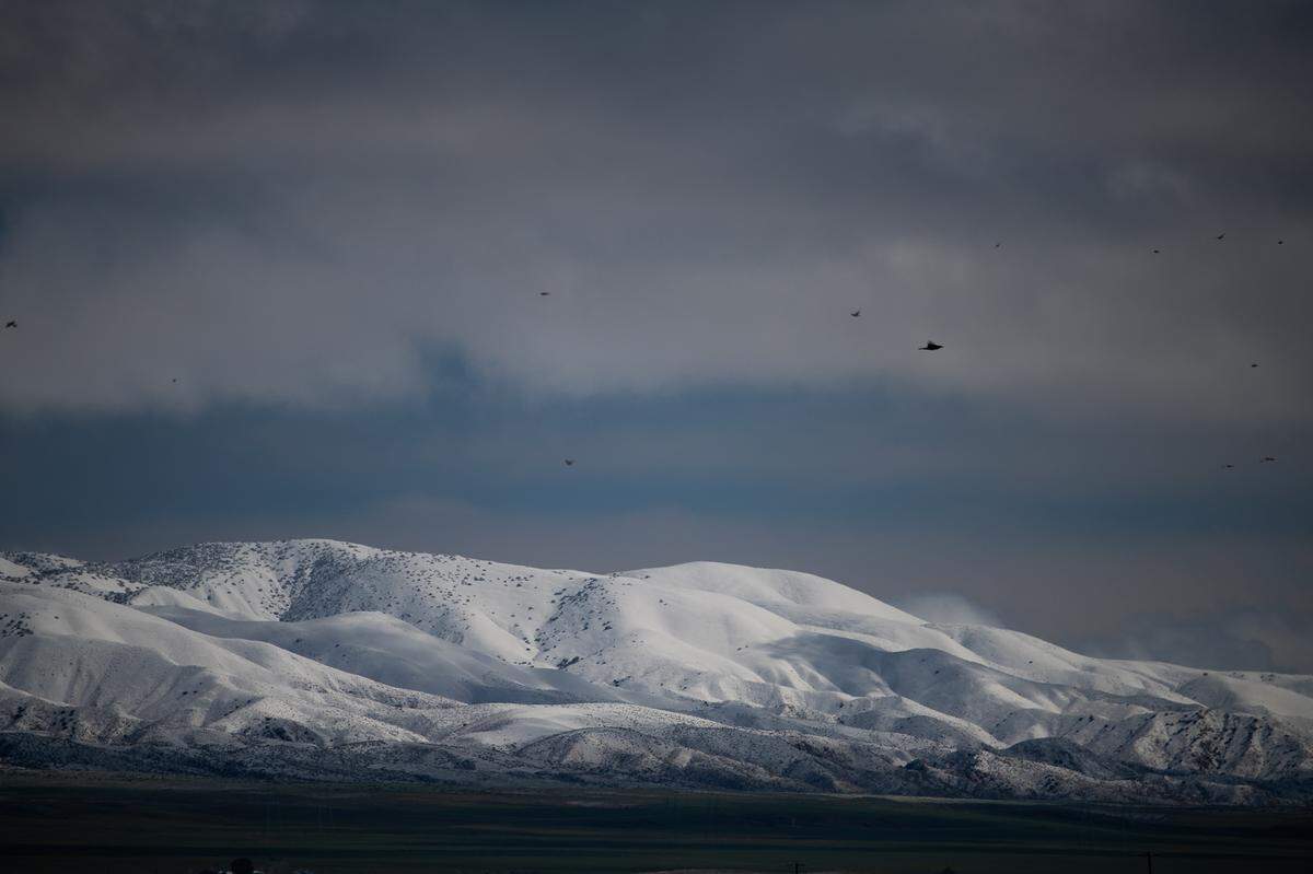 Snow covers the Temblor Range and the California Valley on Feb. 25, 2023.
