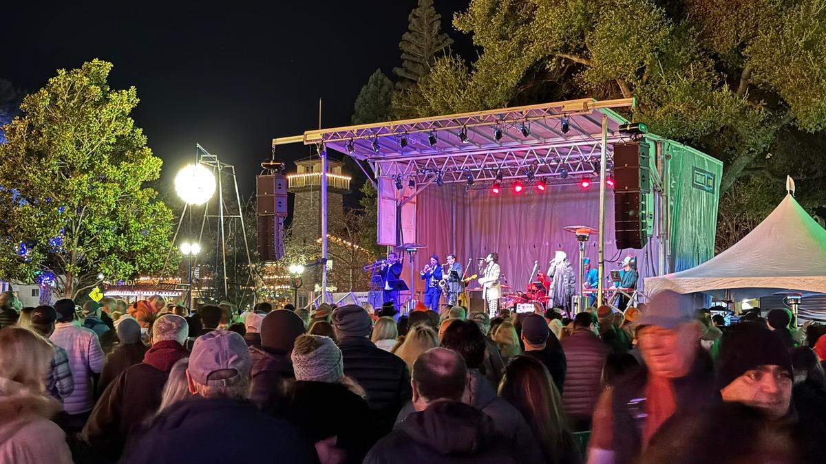 The Lucky Devils Band performs at Paso Robles’ New Year’s Eve celebration in the Downtown City Park on Dec. 31, 2023.