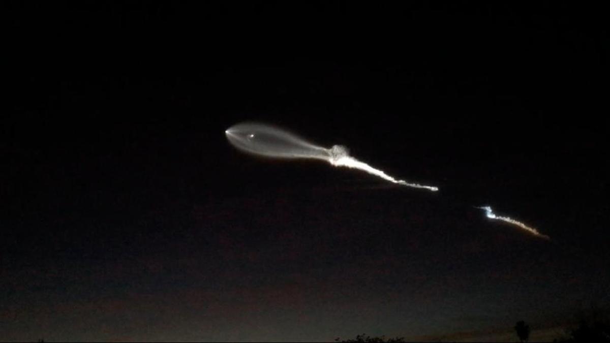 The contrail from a SpaceX Falcon 9 rocket is seen from Pasadena, Calif., about 150 miles east from its launch site in Vandenberg Air Force Base in Santa Barbara County on Friday, Dec. 22, 2017.