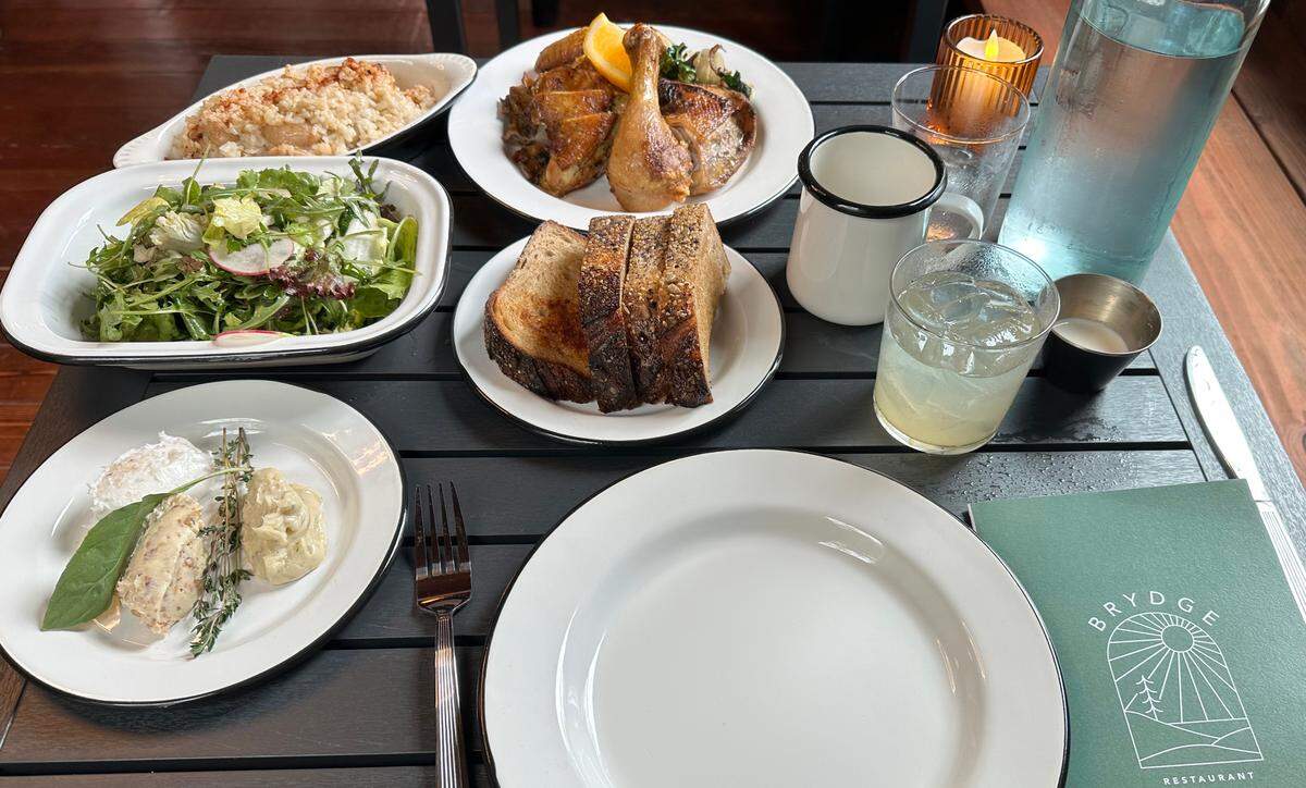 Supper options at Brydge restaurant in Cambria include an organic roasted half-chicken with sides.