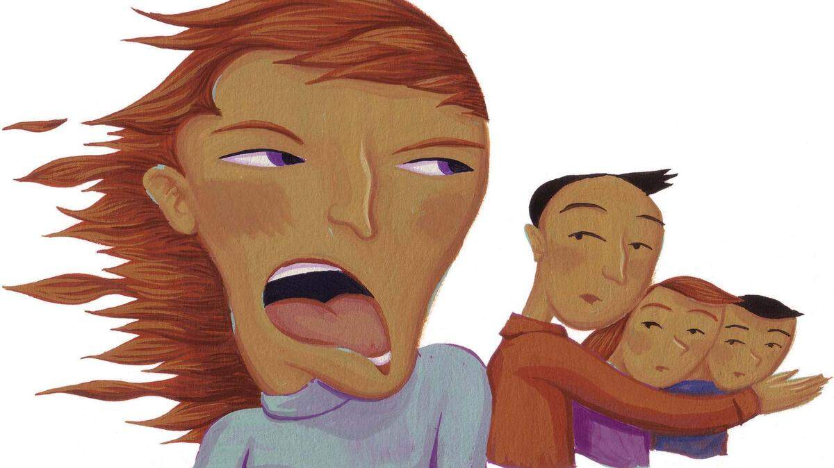 300 dpi 4 col x 5 in / 196x127 mm / 667x432 pixels Christine Schneider color illustration of an angry woman and her distressed family. The Kansas City Star 2003 <p> KEYWORDS: krtfeatures features krtnational national krtworld world krtfamily family krtrelationship parenting parent relationship abuse abuso angry aspecto aspectos child coddington colerico contributed divorce emotion angry anger enojada familia family father foster grabado health humor illustration ilustracion joven kc madre mal melancolia menopause mental modo mom mood mother mujer padre parent pms prozac salud schneider swing swings woman kc contributed krtdiversity diversity woman women youth 2003 krt2003 father dad mom children