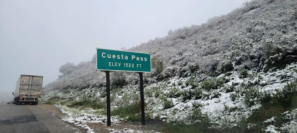 The top of the Cuesta Grade was a snowy scene on Saturday morning, Feb. 25, 2023.