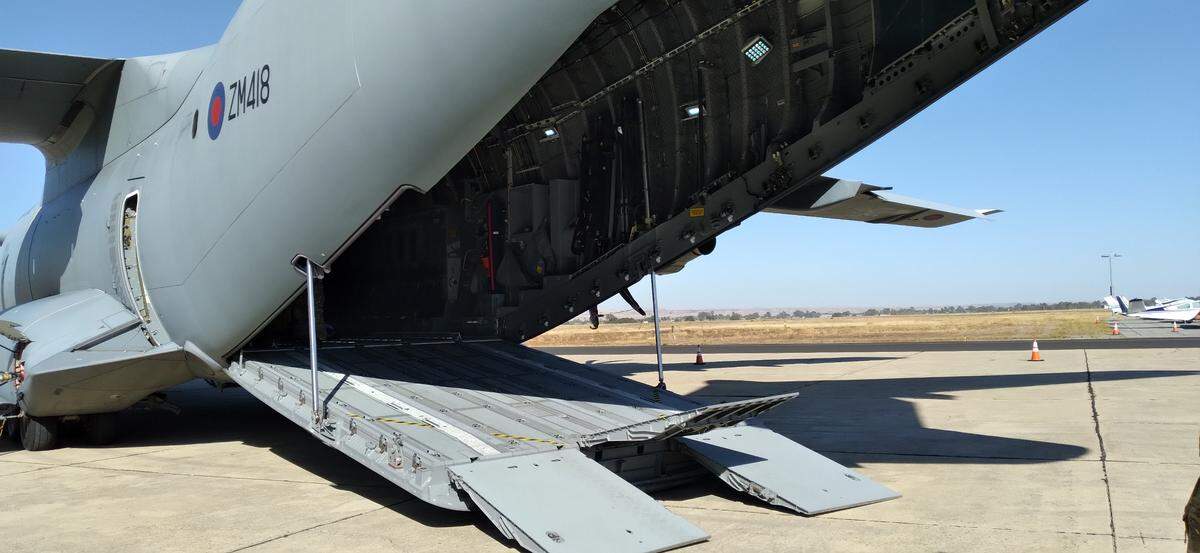 A British Royal Air Force’s A400 transport plane landed at Paso Robles Municipal Airport on Oct. 3, 2022. British paratroopers will be doing training at nearby Fort Hunter-Liggett. The plane can carry 116 fully-equipped troops, vehicles, helicopters and more.