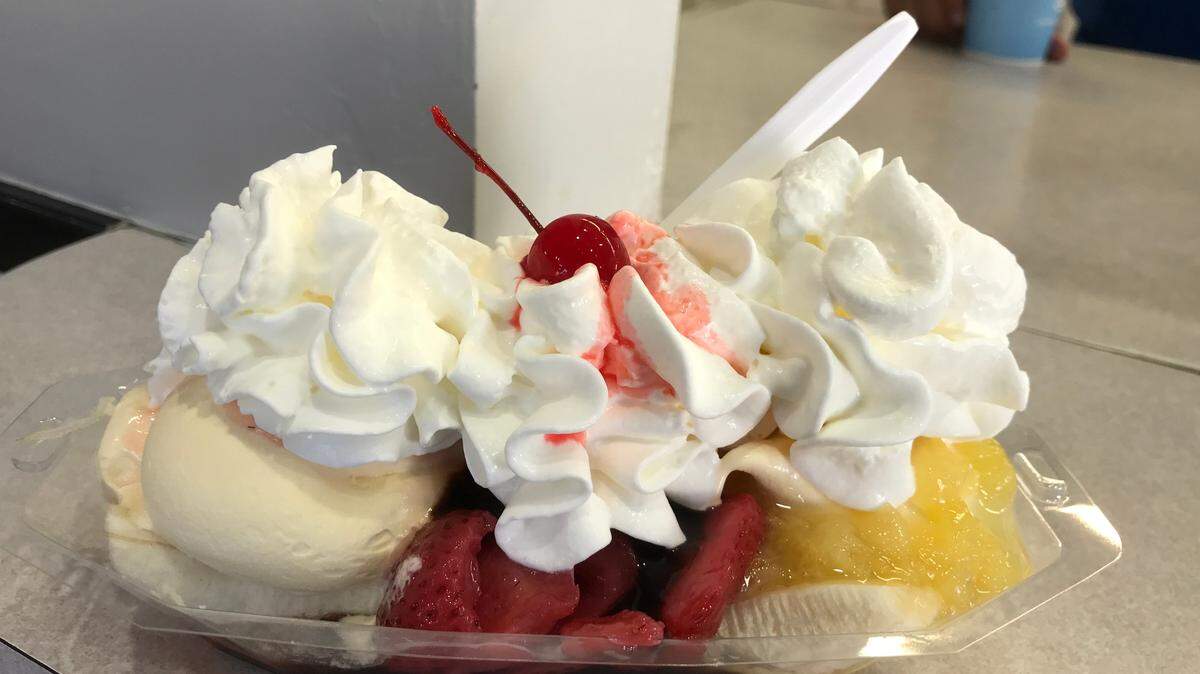 The soft-serve ice cream banana split at the Morro Bay Fosters Freeze restaurant.