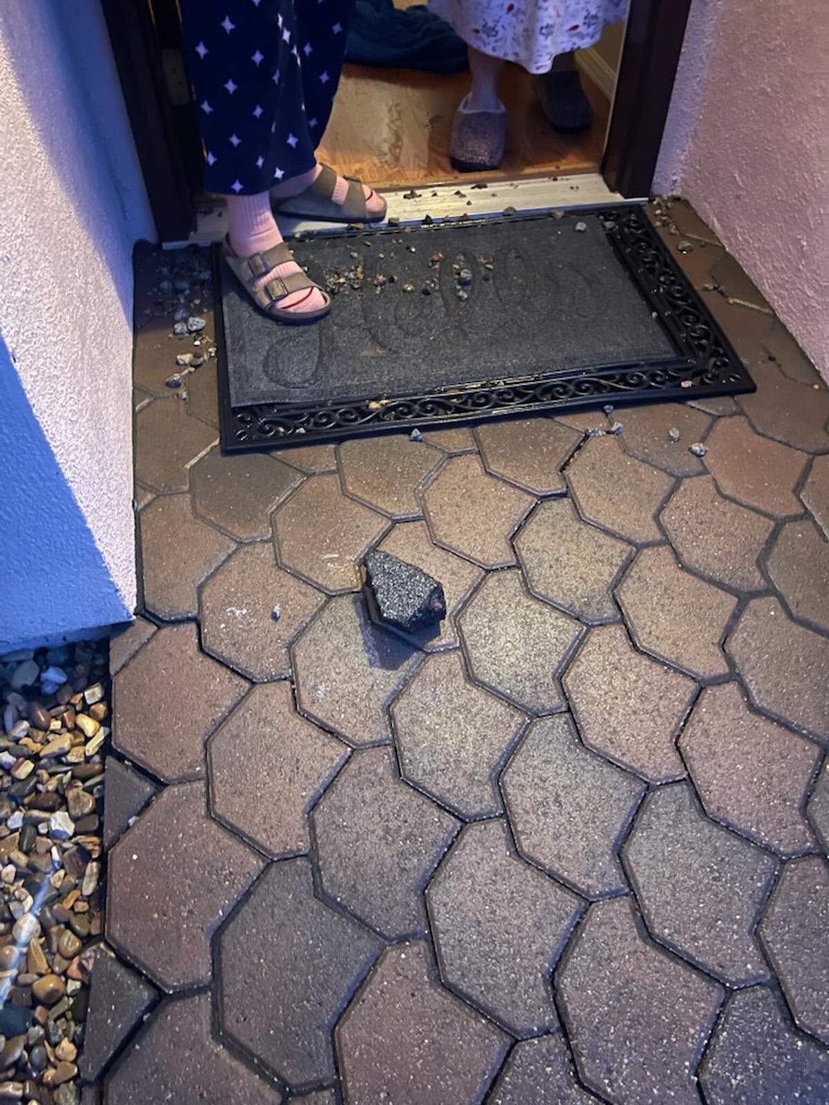 A water main break in the Calle Lupita neighborhood of San Luis Obispo sent chunks of asphalt and debris flying at a home along the street. This piece just barely missed the home’s kitchen window. 