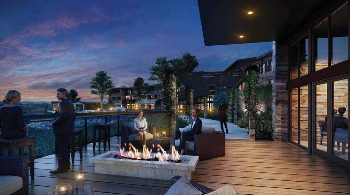 Rendering of the restaurant deck of the proposed Destino Paso Resort development along Airport Road in Paso Robles. The project would bring four new hotels to the area.