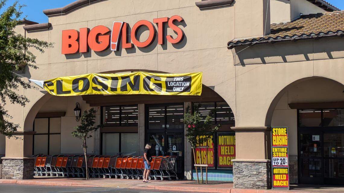 A yellow banner outside Big Lots in Atascadero announces that the store will be closing.