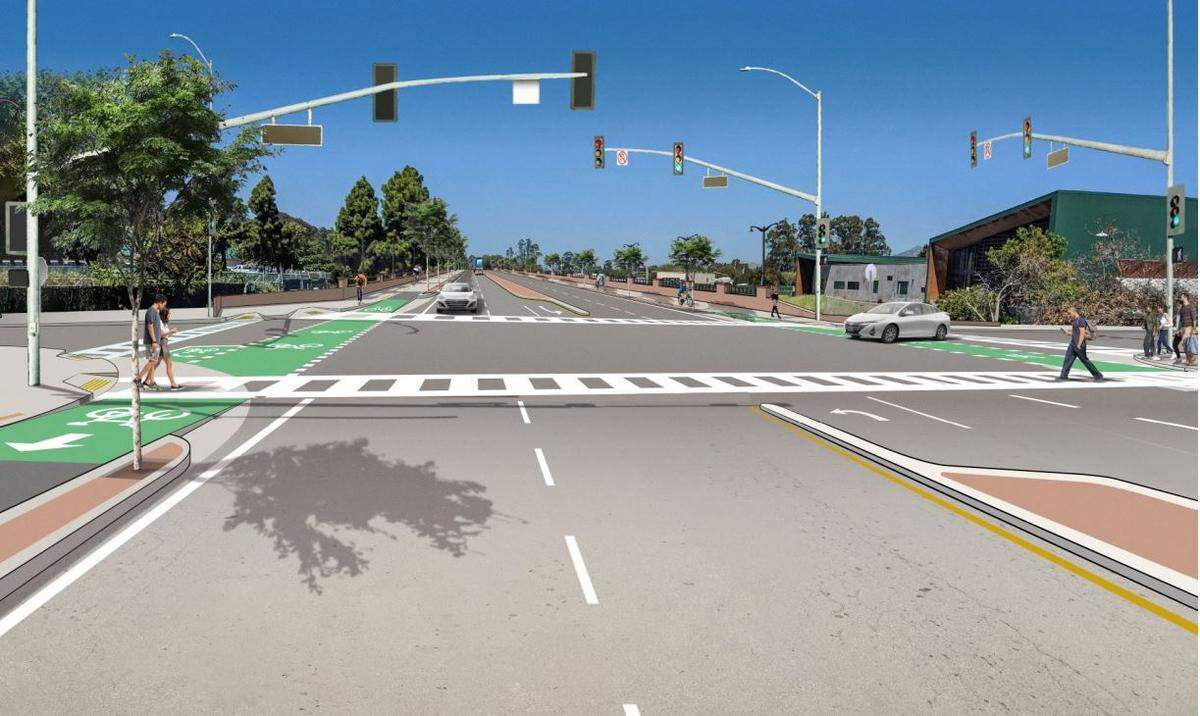 The city of San Luis Obispo is moving forward on plans to build a Highway 101 overpass at Prado Road. A rendering shows what the view from Prado Road might be.