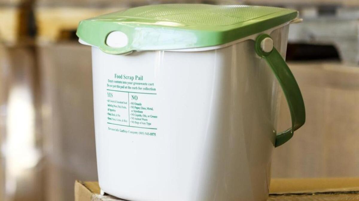 One of the new food-scrap pails that will soon be distributed to 51,000 homes in San Luis Obispo County.