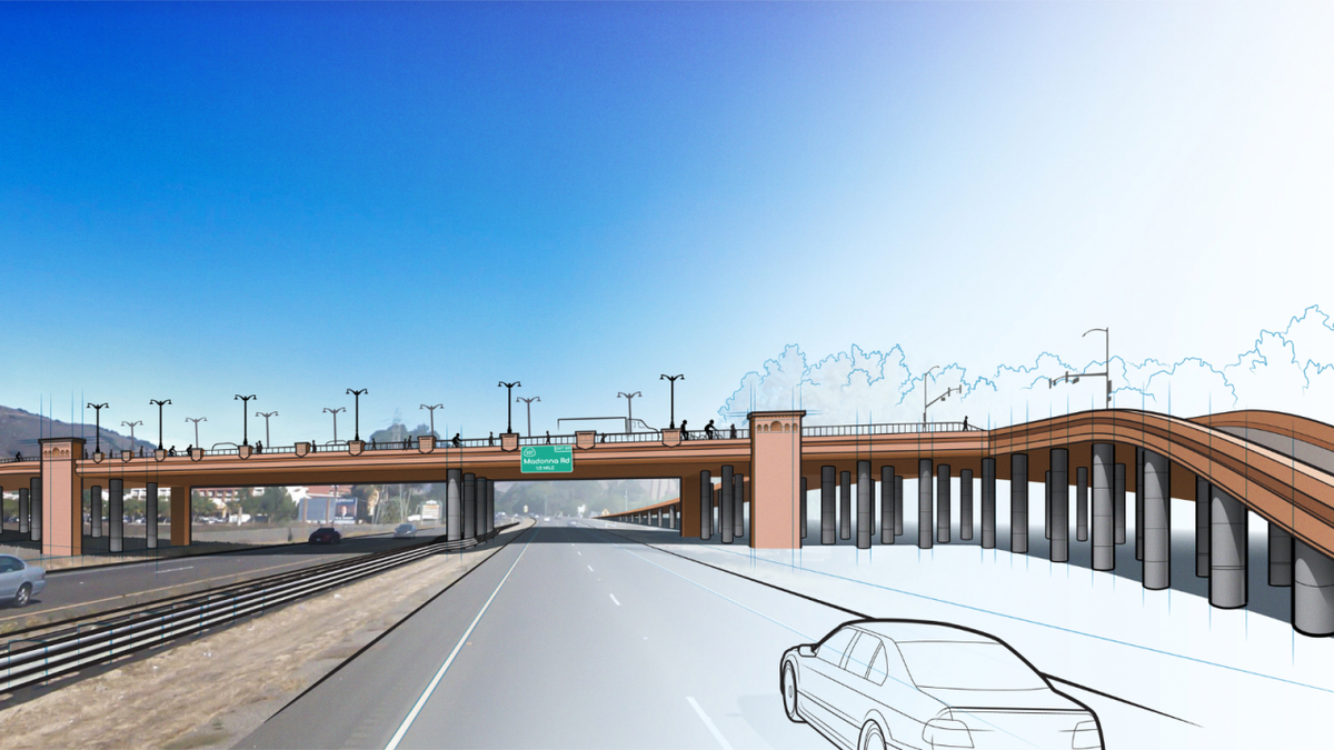 The city of San Luis Obispo is moving forward on plans to build a Highway 101 overpass at Prado Road. A rendering shows what the bridge might look like.