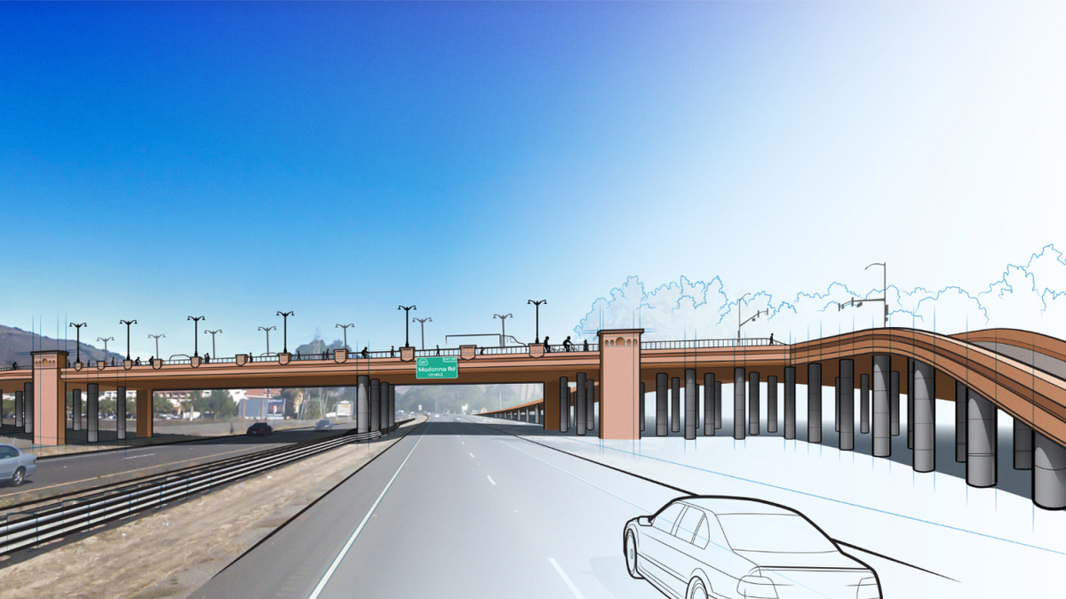 The city of San Luis Obispo is moving forward on plans to build a Highway 101 overpass at Prado Road. A rendering shows what the bridge might look like.
