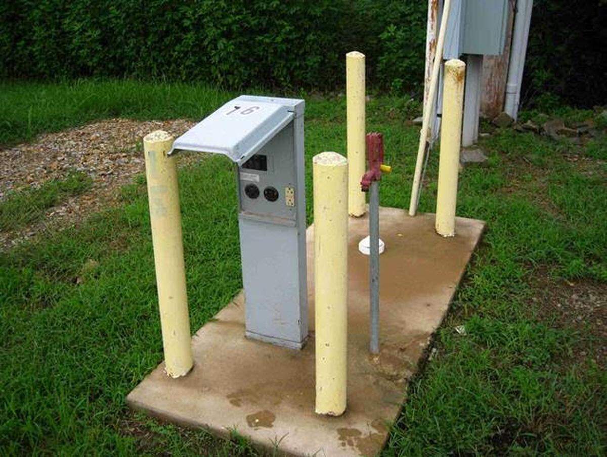 This photo provided by the city of San Luis Obispo shows an example of the hookup system for water, sewer and electrical for a tiny home on wheels. 