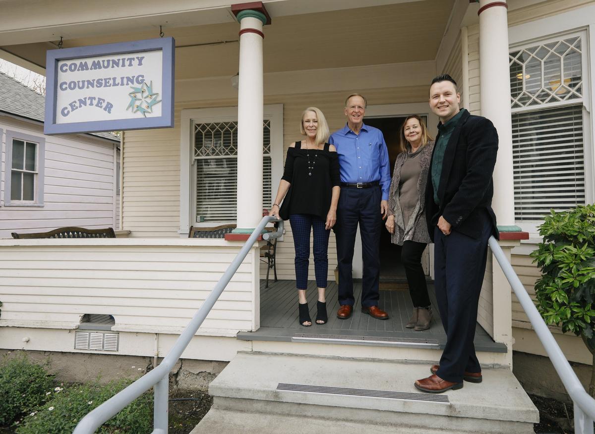 Therapist volunteers and staff Lisa Grassle, left, Don Maruska, Sheila Lassegard and James Statler, executive director, now work out of the Community Counseling Center's March Street office in San Luis Obispo. The group is celebrating its 50th anniversary this year and has plans to move into a new building at 676 Pismo St.