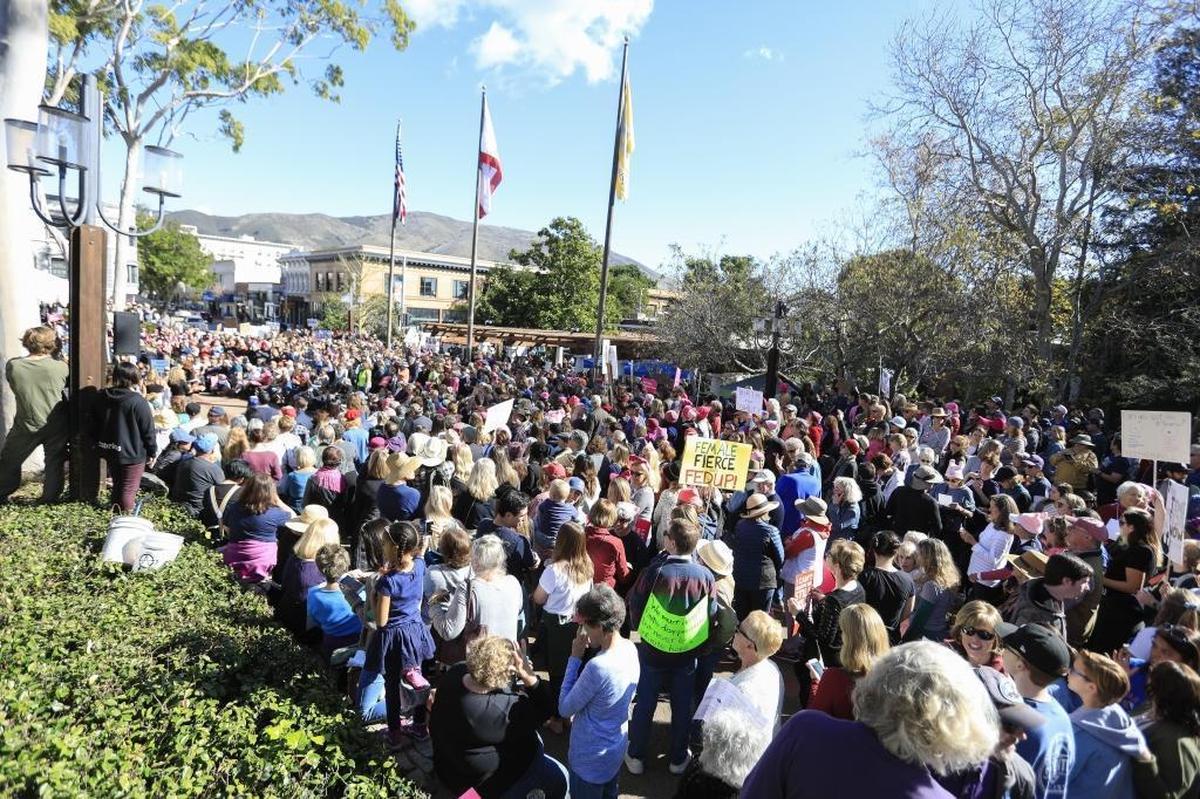 Women’s March San Luis Obispo held a “Hear Our Vote: Voices of Resistance Rally” at Mission Plaza in San Luis Obispo, Saturday, Jan. 20, 2018, about one year after the inaugural Women’s March drew thousands of people to the streets.