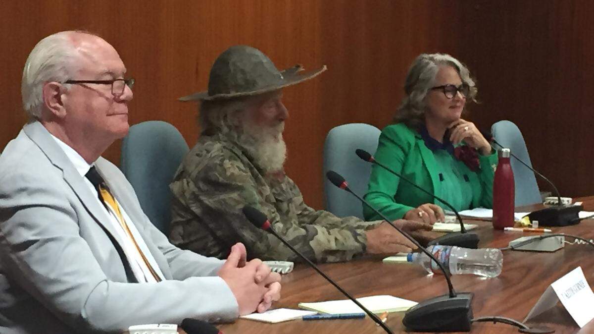 From left, San Luis Obispo mayoral candidates Keith Gurnee, Don Hedrick and incumbent Heidi Harmon face off at a candidates forum.