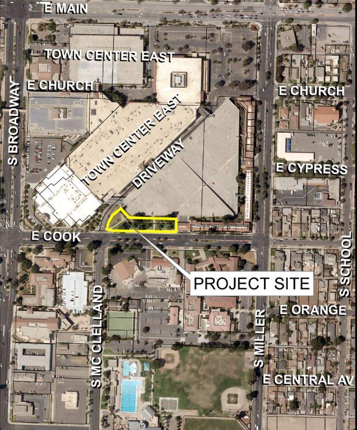 A map shows the location of the new mixed-use apartment building and restaurant development in downtown Santa Maria.