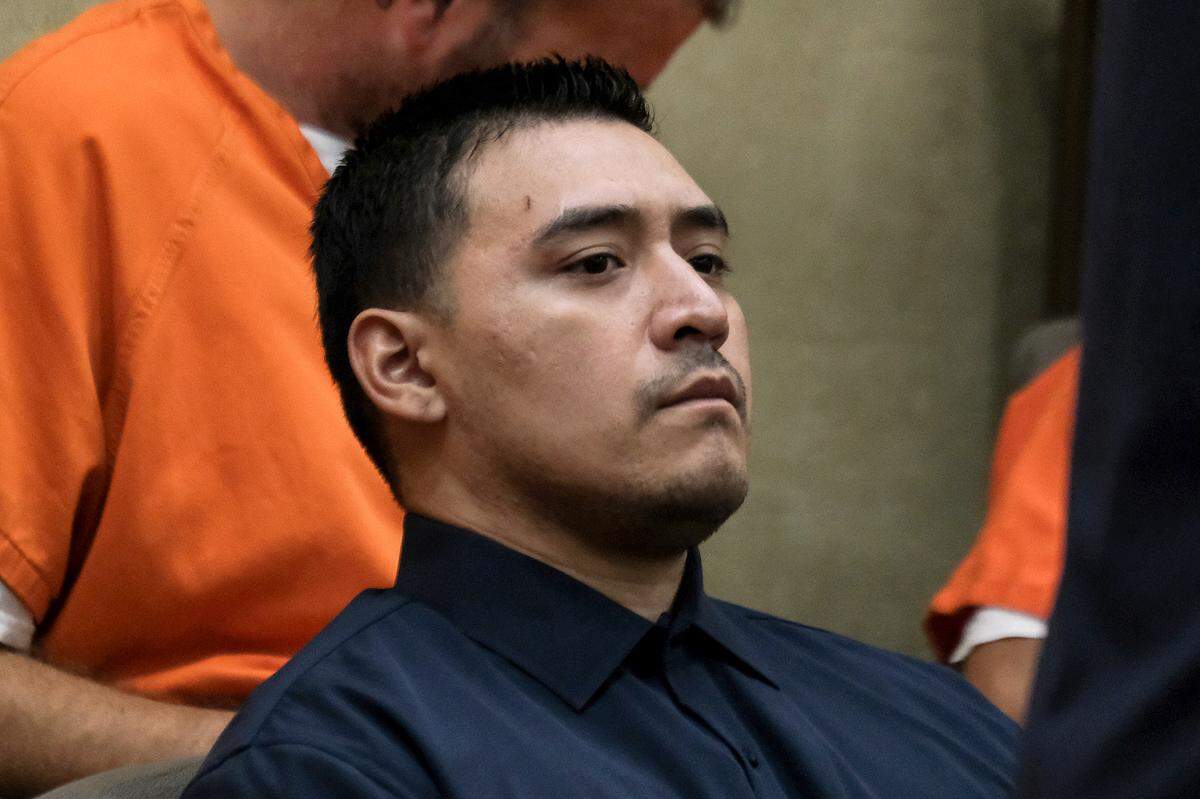 Alan Fonseca Osio, 29, attends his first court hearing in San Luis Obispo Superior Court on Oct. 17, 2024. He is charged with murder, attempted murder, arson and injuring a police animal after allegedly fatally stabbing his father, injuring his mother and setting their house on fire in Arroyo Grand on Oct. 14, 2024.