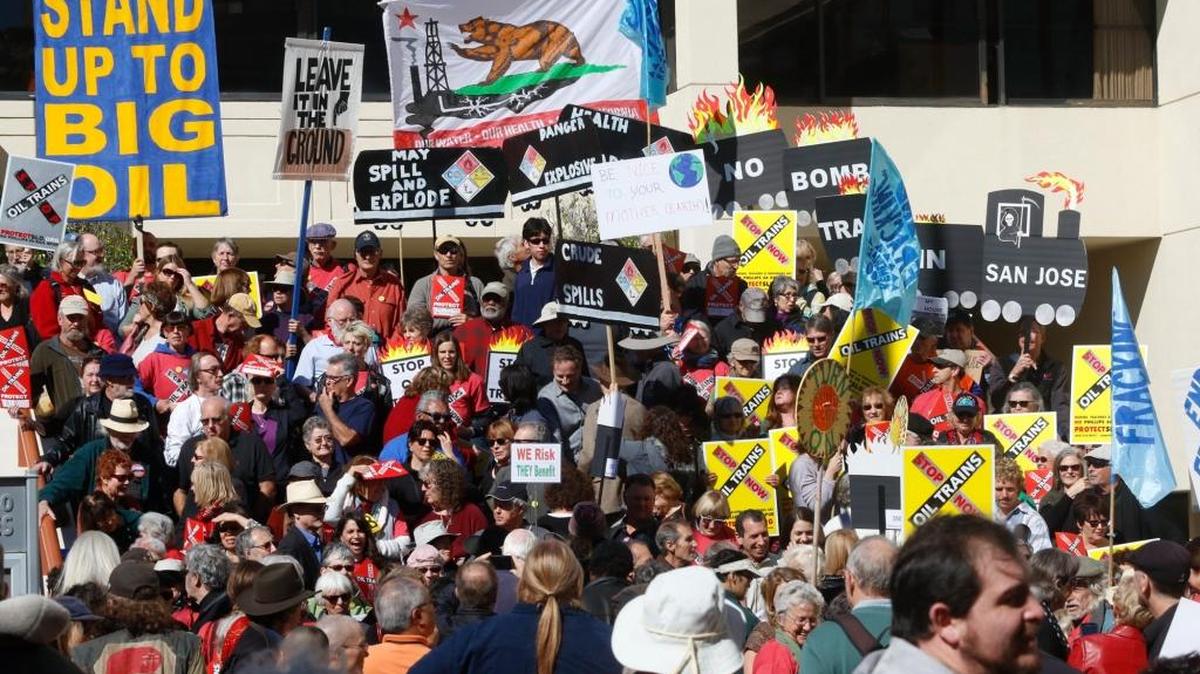 Protesters rally against the Phillips 66 proposal outside the County Government Center in February.