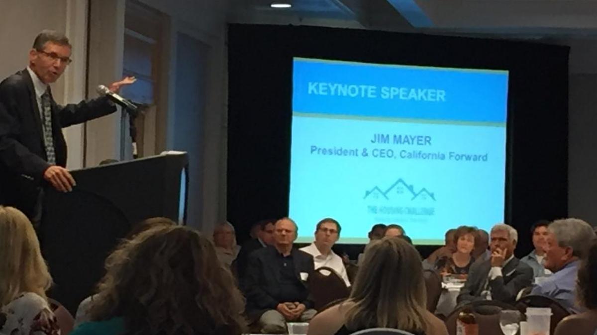 Jim Mayer, president and CEO of California Forward, was the keynote speaker at a half-day summit held Thursday, March 9, 2017, with the goal of supporting the creation of more housing for San Luis Obispo County residents. The Housing Coalition of the Central Coast convened the event, which drew more than 300 people.