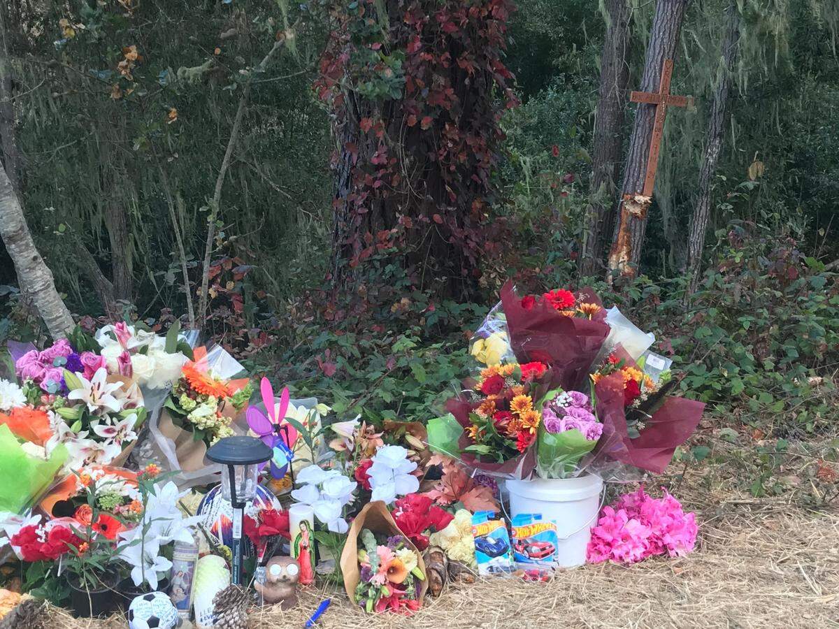 A roadside memorial popped up at the site of the fatal crash on Highway 1 in Cambria where 16-year-old Eric Aguilar was killed on Sept. 14, 2024.