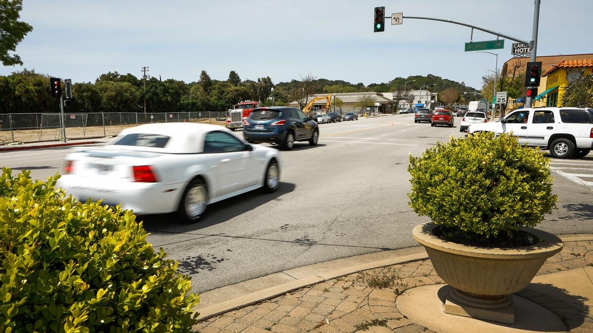 Traffic speeds along El Camino Real in Atascadero. The city is considering a series of plans to narrow the road from Rosario Avenue to Highway 41, which officials say would encourage pedestrian traffic and downtown business development.
