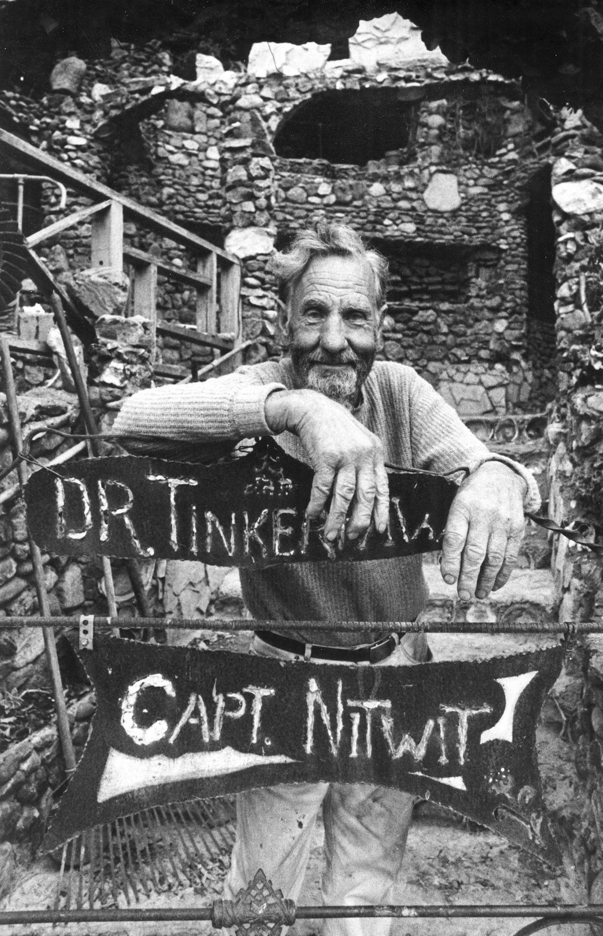 Art Beal, the builder and designer of Nitt Witt Ridge in Cambria, poses for a photo in 1977.
