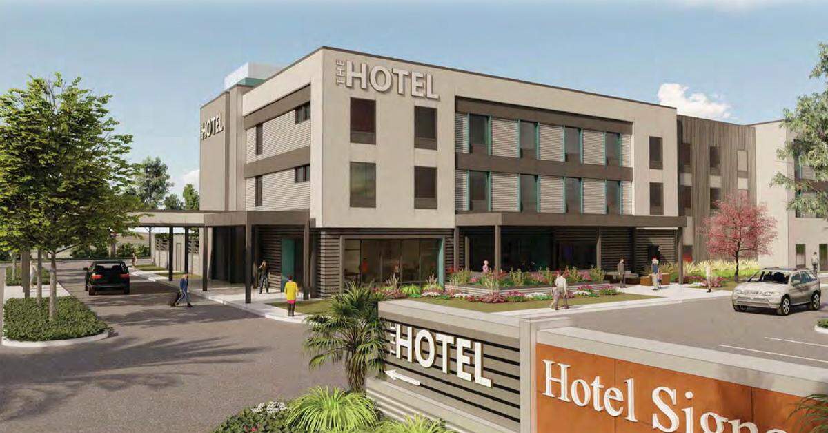 A rendering of the proposed new hotel project near the airport. Two hotels totaling 218 guest rooms are envisioned.
