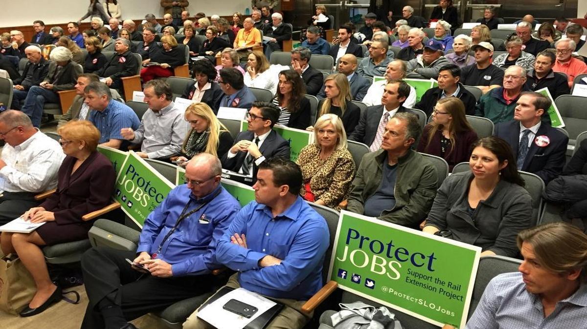 A crowd gathers Feb. 4, 2016, at a San Luis Obispo County Planning Commission hearing about a Phillips 66 Co. proposal to build a rail spur.