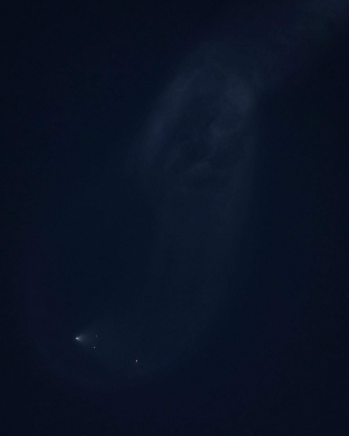SpaceX Falcon 9 rocket takes to the sky from Vandenberg Space Force Base shortly after sunset carrying 22 starlink satellites March 18, 2024. The first stage landed on the Of Course I still Love You ship off of Baja California and the nose cone fairing units will also be recovered and refurbished.