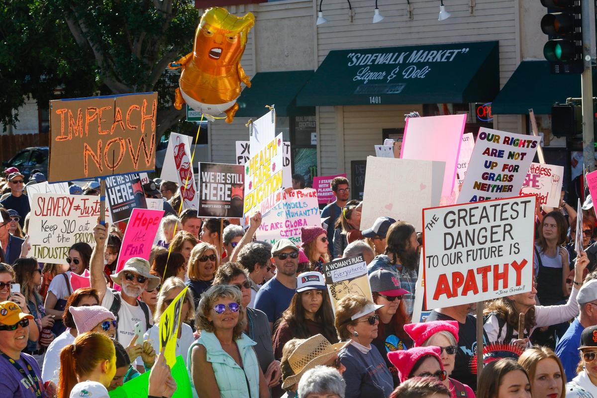 About 3,000 participants march through downtown San Luis Obispo during the Women’s March on Saturday, Jan. 19. The event began with speeches at Mitchell Park.