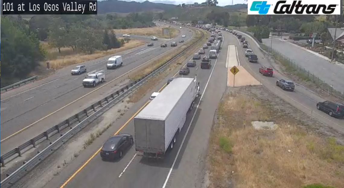A rollover crash involving two vehicles backed up traffic on southbound Highway 101 through San Luis Obispo on Wednesday, May 28, 2025.
