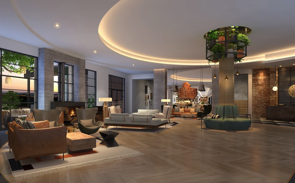 The AVA Hotel in Paso Robles, seen here in a rendering, will have 151 rooms with upscale decore that caters to wine country tourists. The projected opening date is in spring or summer 2025.