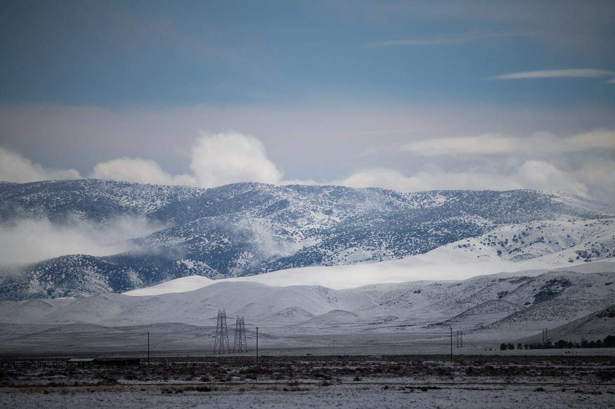 Snow covers the Temblor Range and the California Valley on Feb. 25, 2023.
