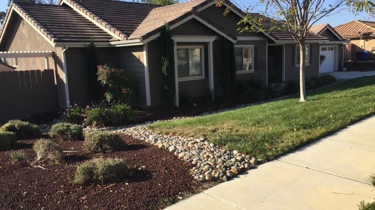 Homes in this east-side Paso Robles neighborhood show a typical sampling of the city’s mix of drought-tolerant landscaping, traditional turf and dying front lawns.