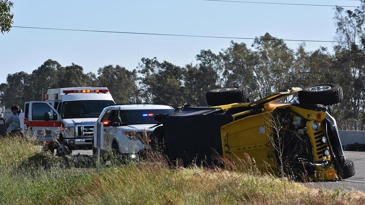 A car rolled on to its rooftop after a crash Tuesday, March 28, 2017, on northbound Highway 101 south of Betteravia Road in Santa Maria.