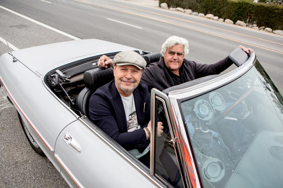 Billy Crystal and Jay Leno appear on an episode of CNBC's "Jay Leno's Garage."