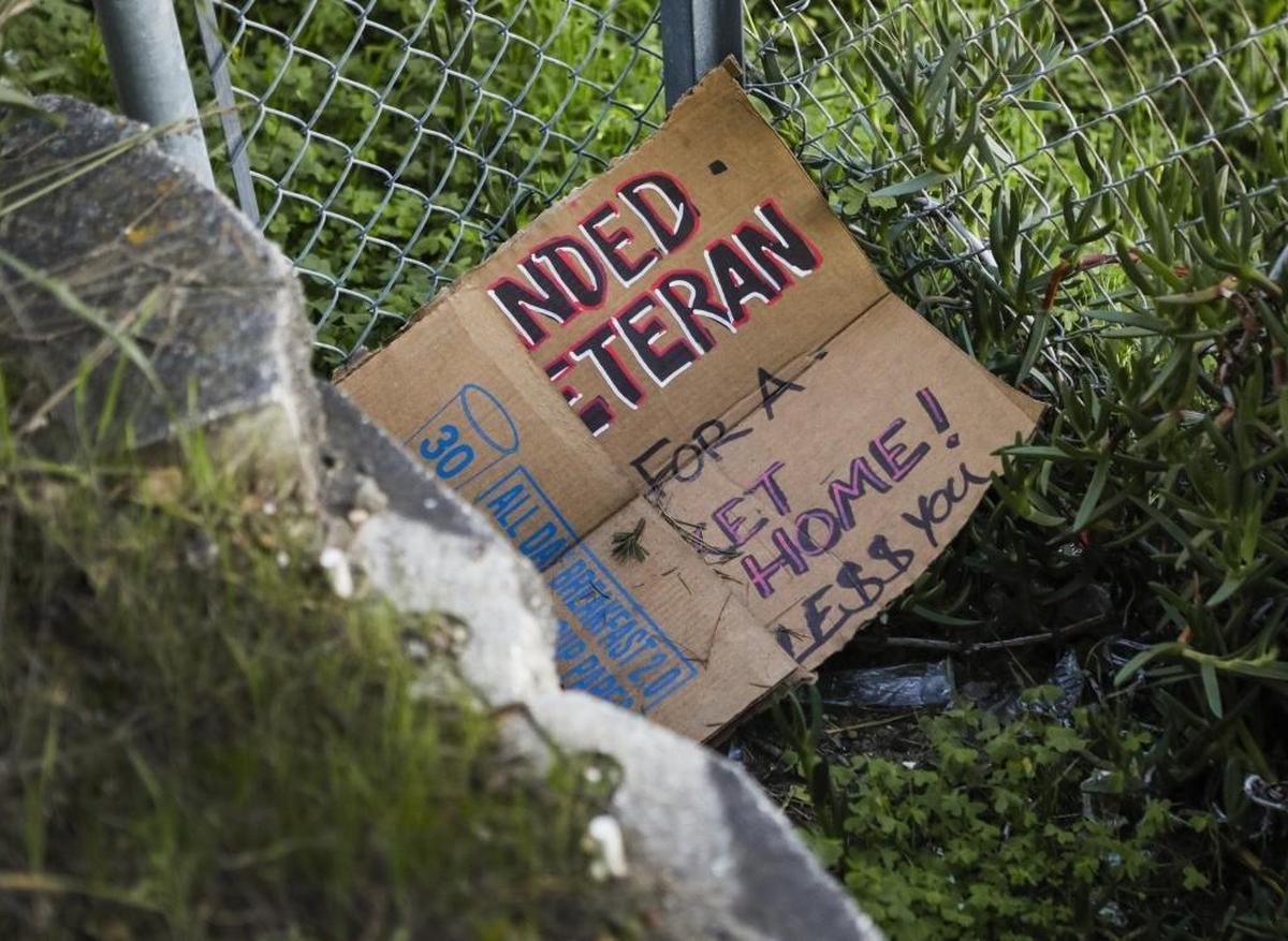 A sign found near a homeless camp in Arroyo Grande seen in January during the Homeless Services Oversight Council's biennial Point-In-Time Homeless Count and Survey to determine the number of homeless individuals living in the county.