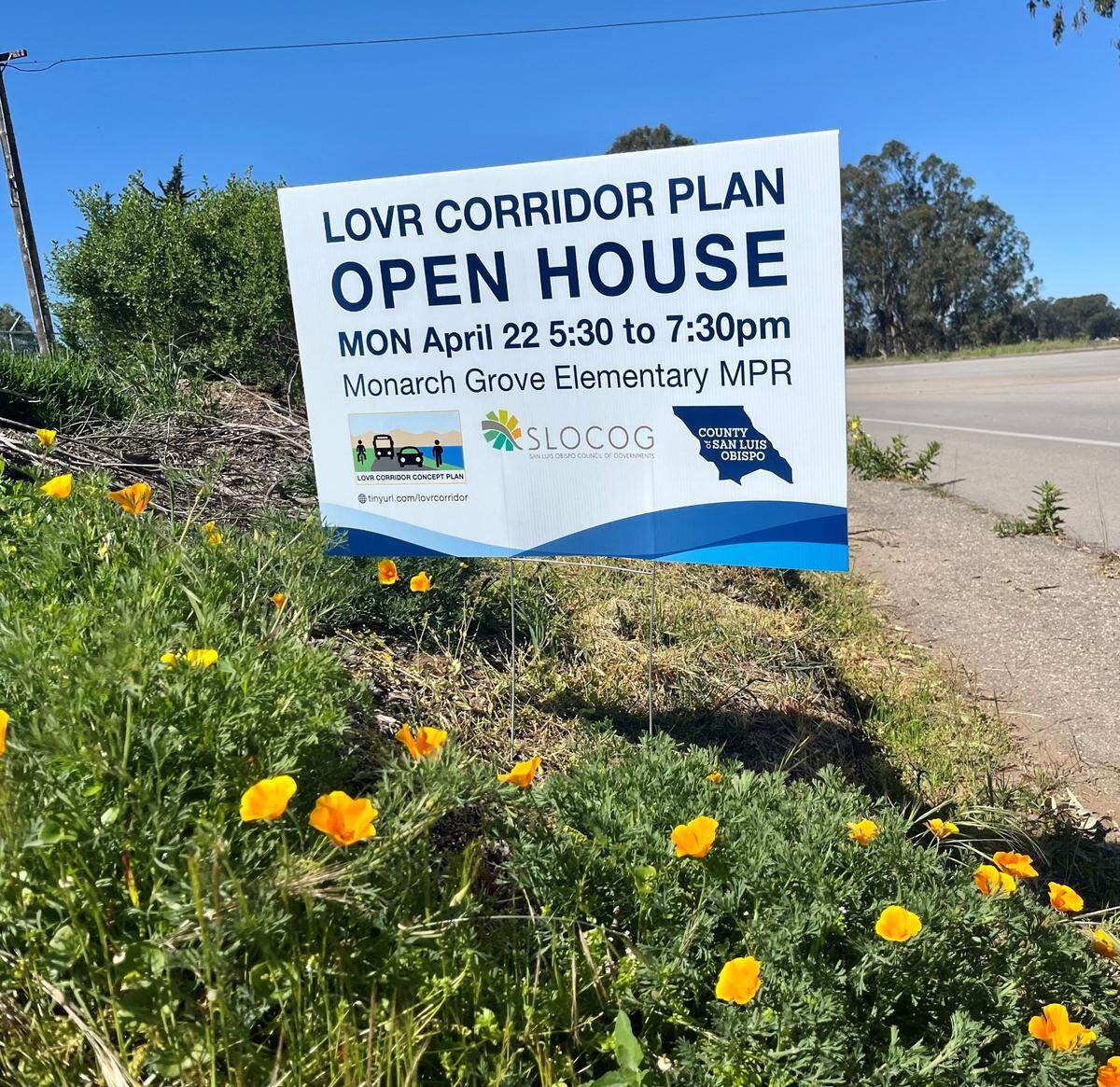 The County Public Works Department will hold a public meeting on the Los Osos Valley Road Corridor Concept Plan on Monday, April 22 from 5:30 to 7:30 p.m. at Monarch Grove Elementary School.