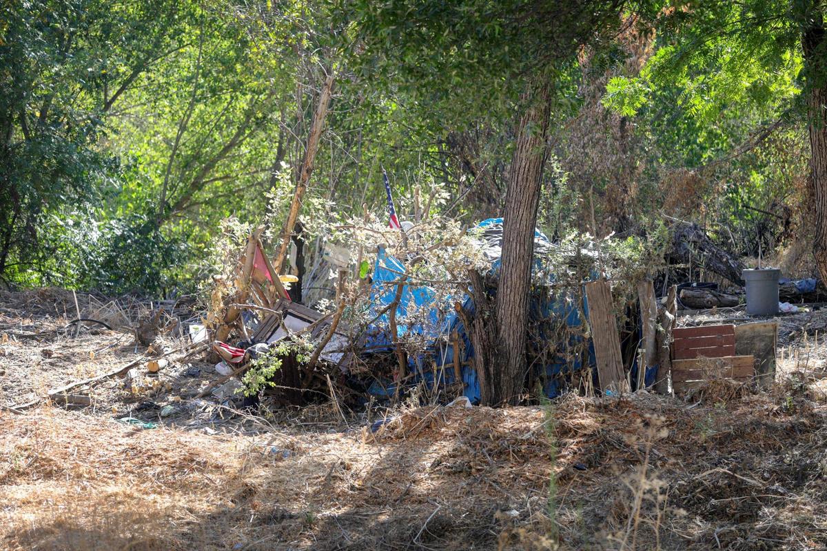 A makeshift homeless encampment is visible in the Salinas Riverbed near the Borkey Flats site north of the 24th Street bridge. The City of Paso Robles hopes to make its efforts to clean up encampments like this more transparent with its new Community Impact and Response Dashboard.