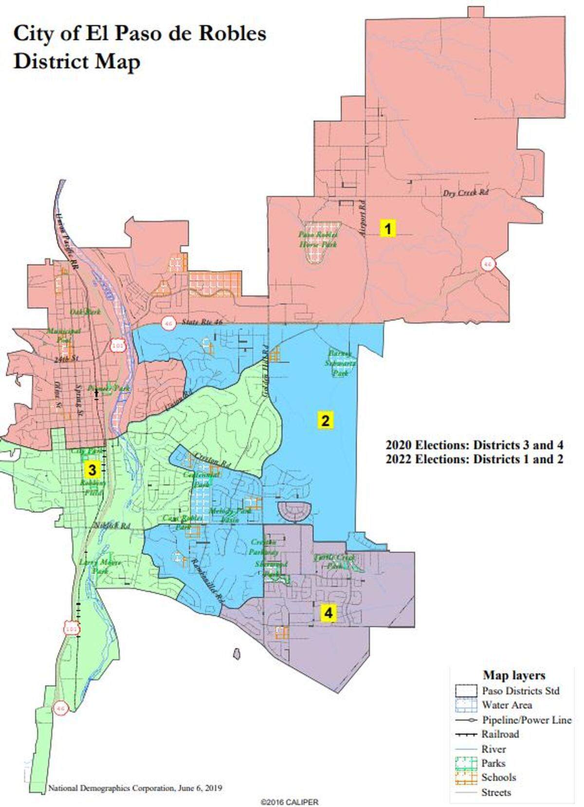 Paso Robles created four City Council districts in 2019. Voters will elect representatives from Districts 3 and 4 in November and will elect representatives from Districts 1 and 2 in 2022.