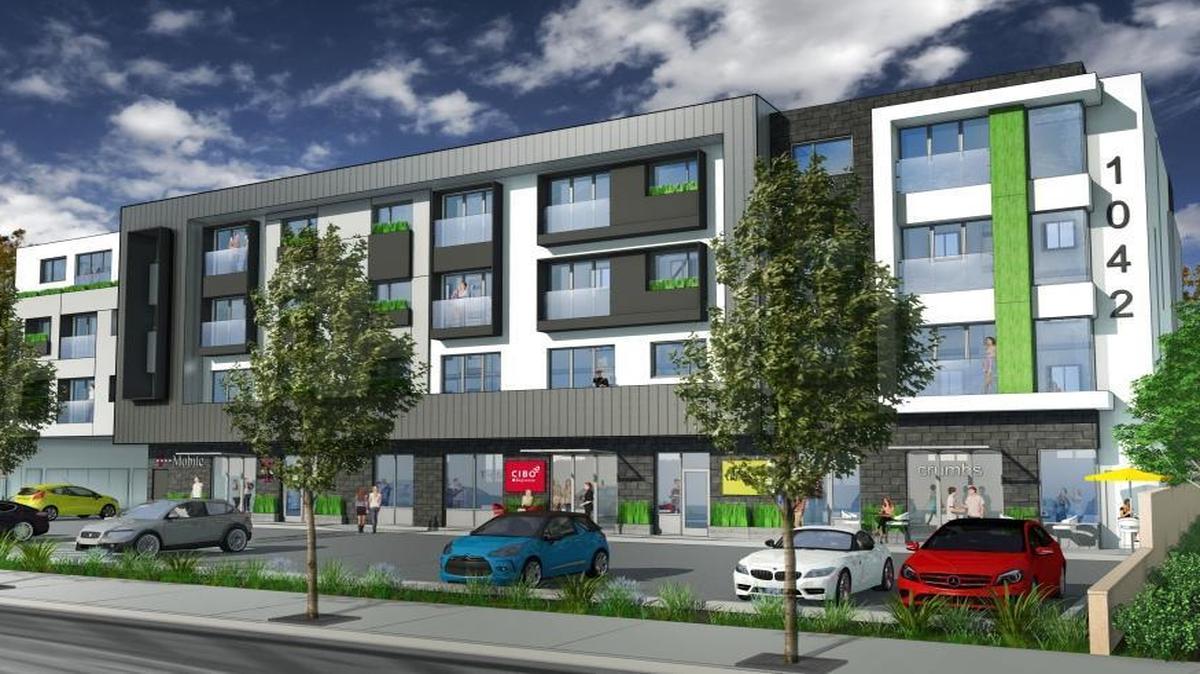 An exterior rendering of the mixed-use commercial/retail and hotel building at 1042 Olive St. in San Luis Obispo. The project was approved by the San Luis Obispo City Council and the Architectural Review Commission.