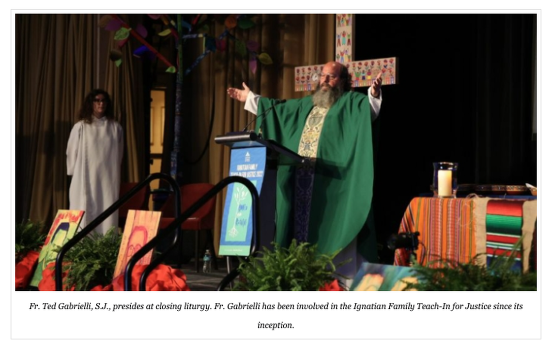 The Rev. Theodore Gabrielli leads Mass at the Ignatian Solidarity Network’s 25th annual Ignatian Family Teach-In for Justice from Oct. 22-24, 2022, in Washington, D.C.