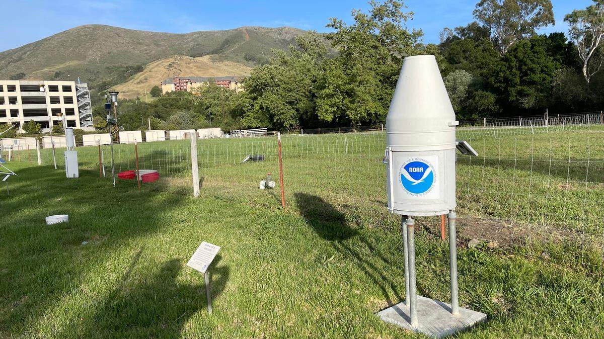 Cal Poly’s weather-monitoring stations are located next to the large parking lot off Via Carta Drive, near Poly Canyon Village.