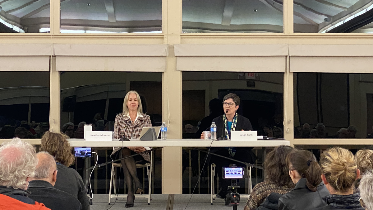 Heather Moreno and Susan Funk, candidates for the District 5 seat on the San Luis Obispo County Board of Supervisors, met for a forum at the Atascadero Lake Pavilion on Wednesday, Feb. 7, 2023.