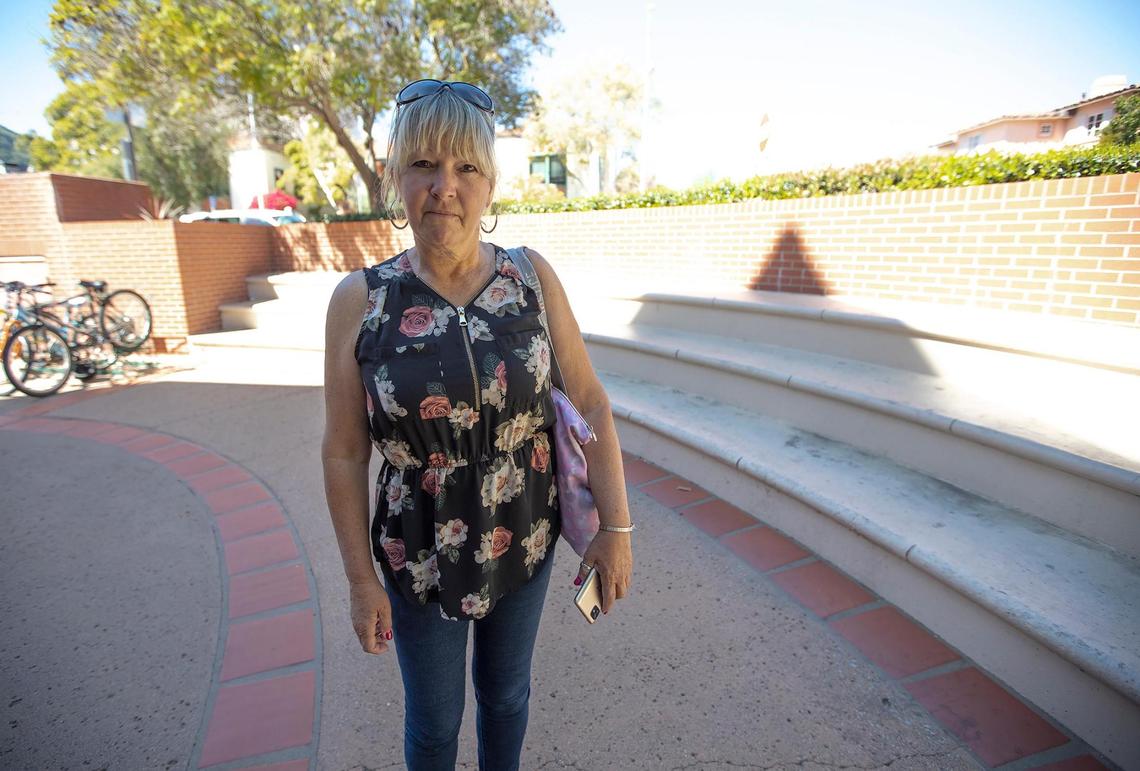 Denise Flores, 60, lives unhoused in San Luis Obispo and sometimes sleeps on the steps of the City-County Library.