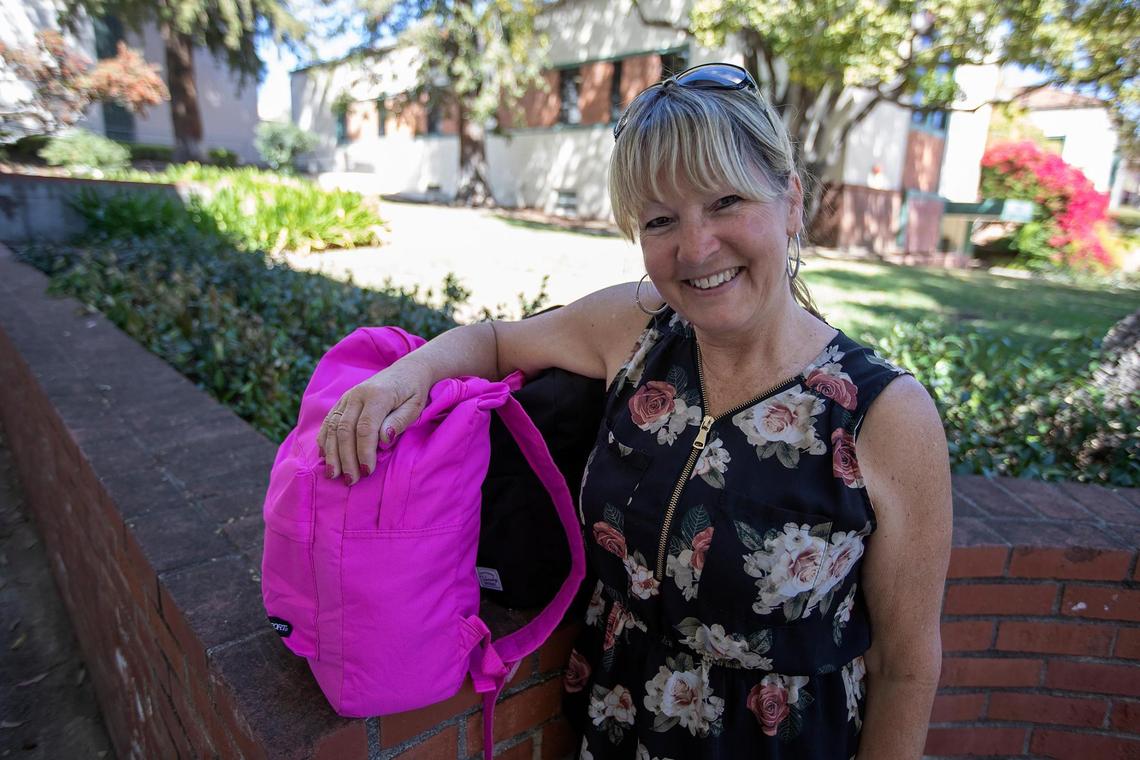 Denise Flores, 60, lives unhoused in San Luis Obispo and sometimes sleeps on the steps of the City-County Library. “I’m on survival mode, and I’m too old to be on survival mode,” she said.